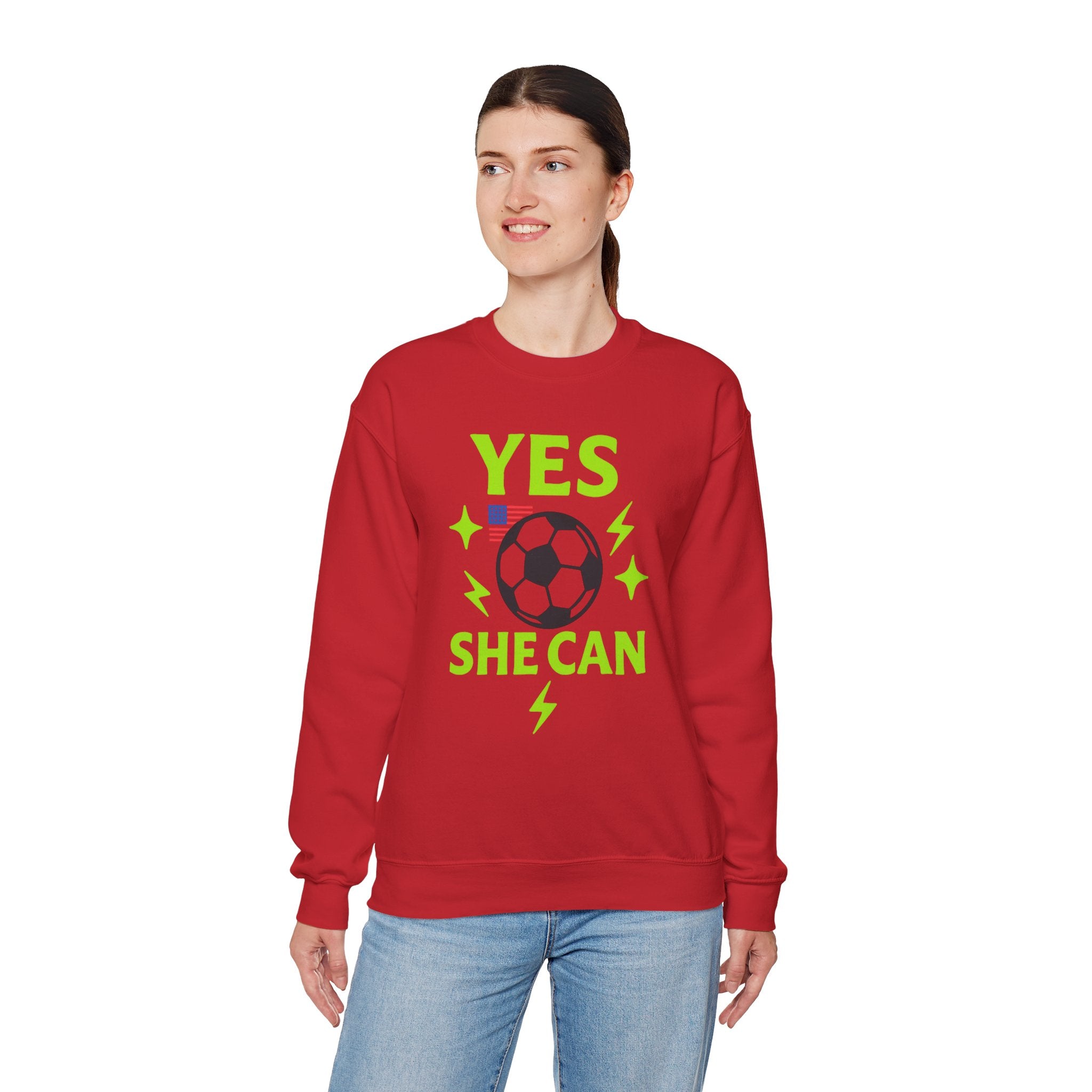 Yes, She Can Soccer Sweatshirt, Unisex Crewneck