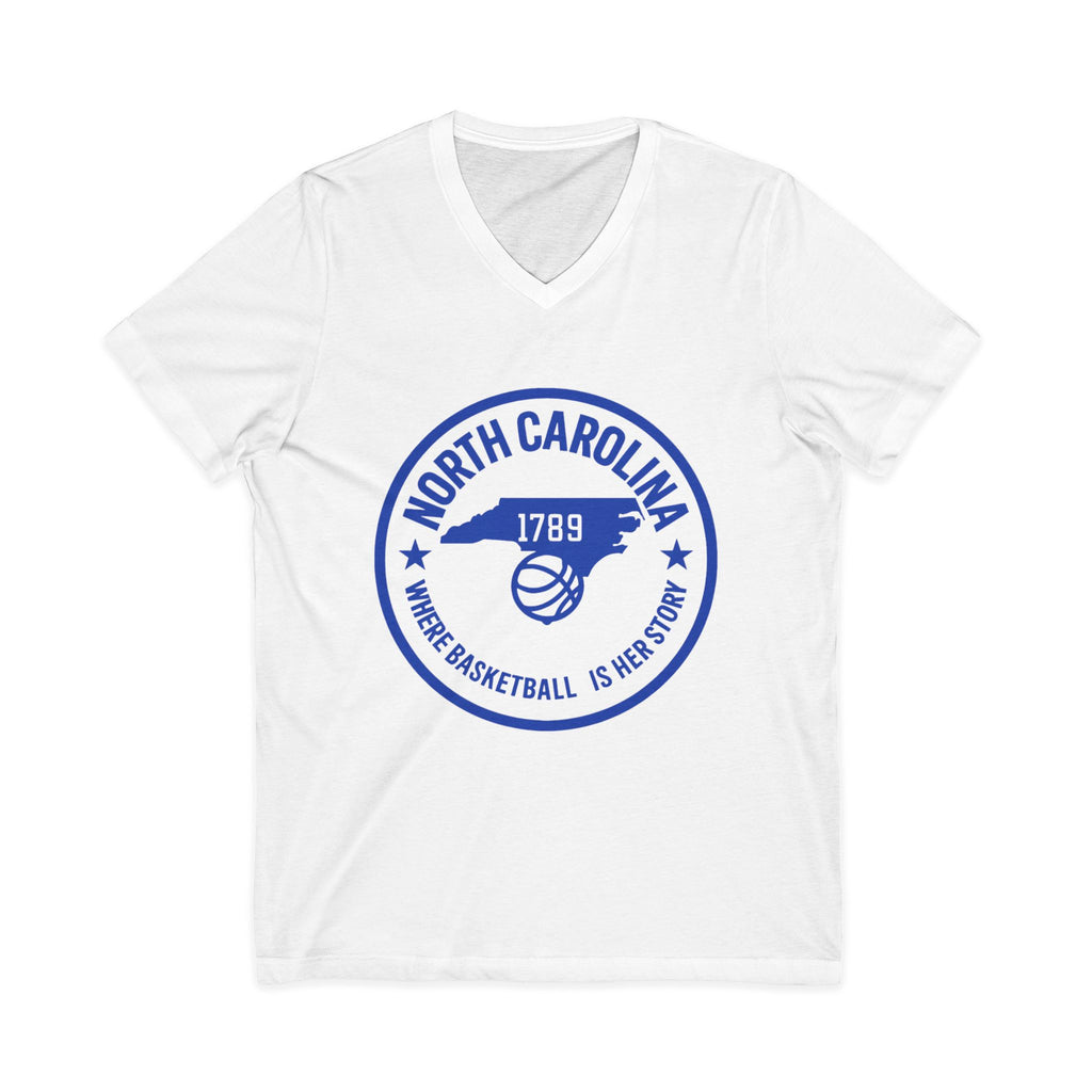 North Carolina Basketball V-Neck Tee — "Where Basketball Is Her Story"
