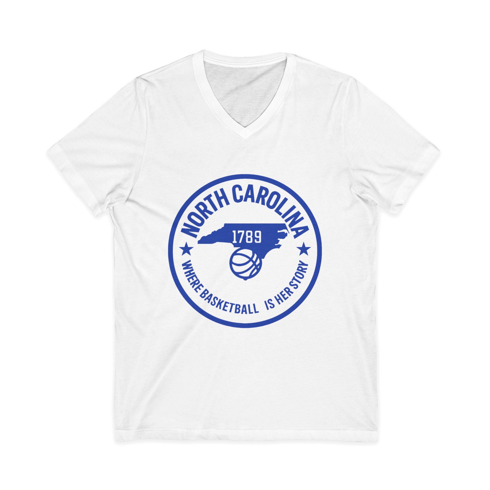 North Carolina Basketball V-Neck Tee — "Where Basketball Is Her Story"