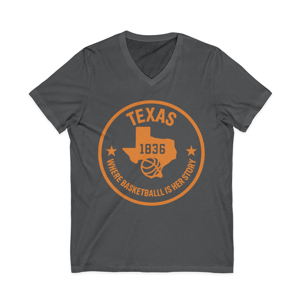 Texas 1836 Basketball V-Neck Tee — Where Basketball Is Her Story