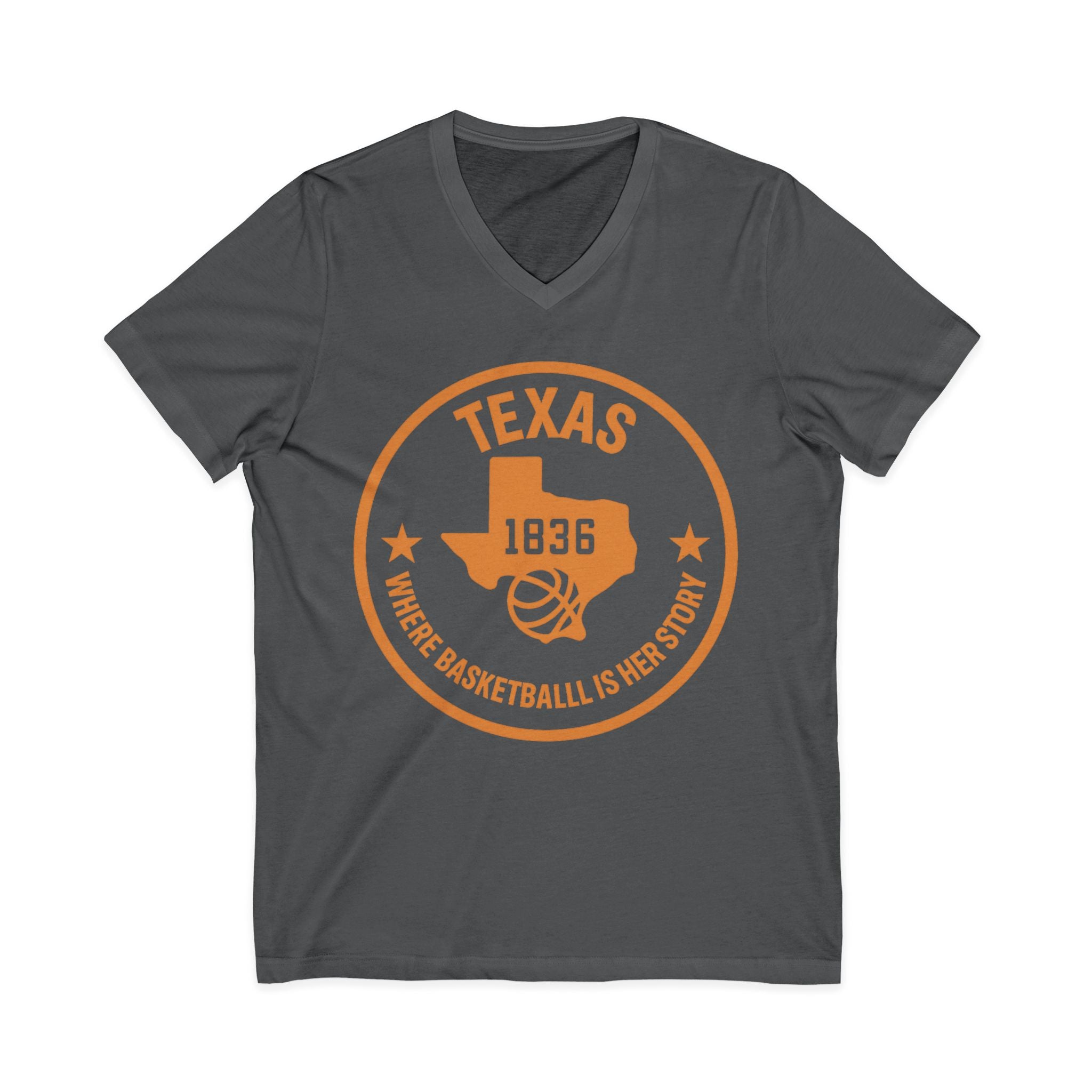 Texas 1836 Basketball V-Neck Tee — Where Basketball Is Her Story