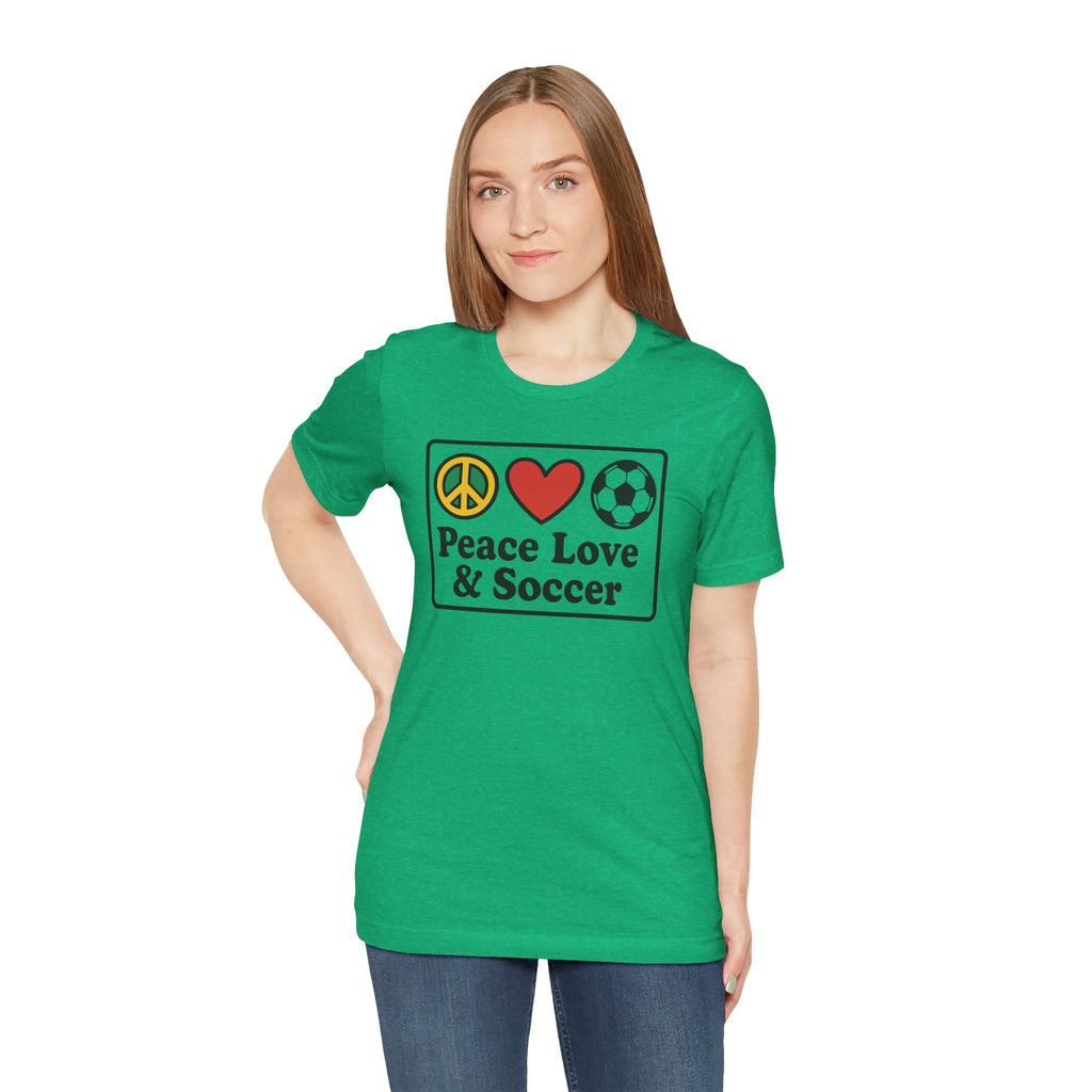 Peace Love Soccer T-Shirt, Unisex Soccer Tee