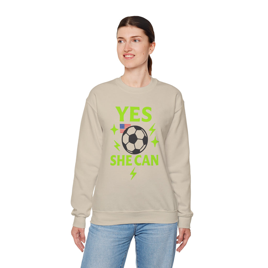 Yes, She Can Soccer Sweatshirt, Unisex Crewneck