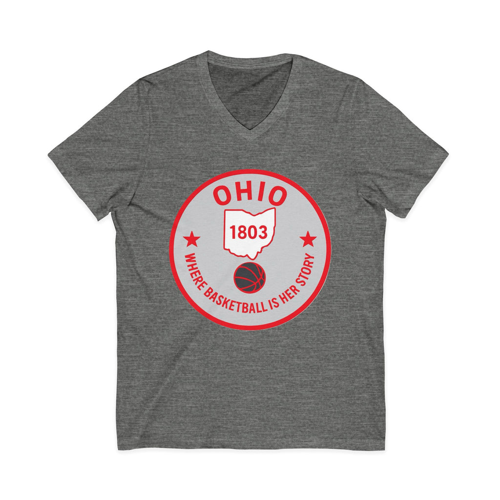 Ohio Basketball State Tee — "Where Basketball Is Her Story" V‑Neck
