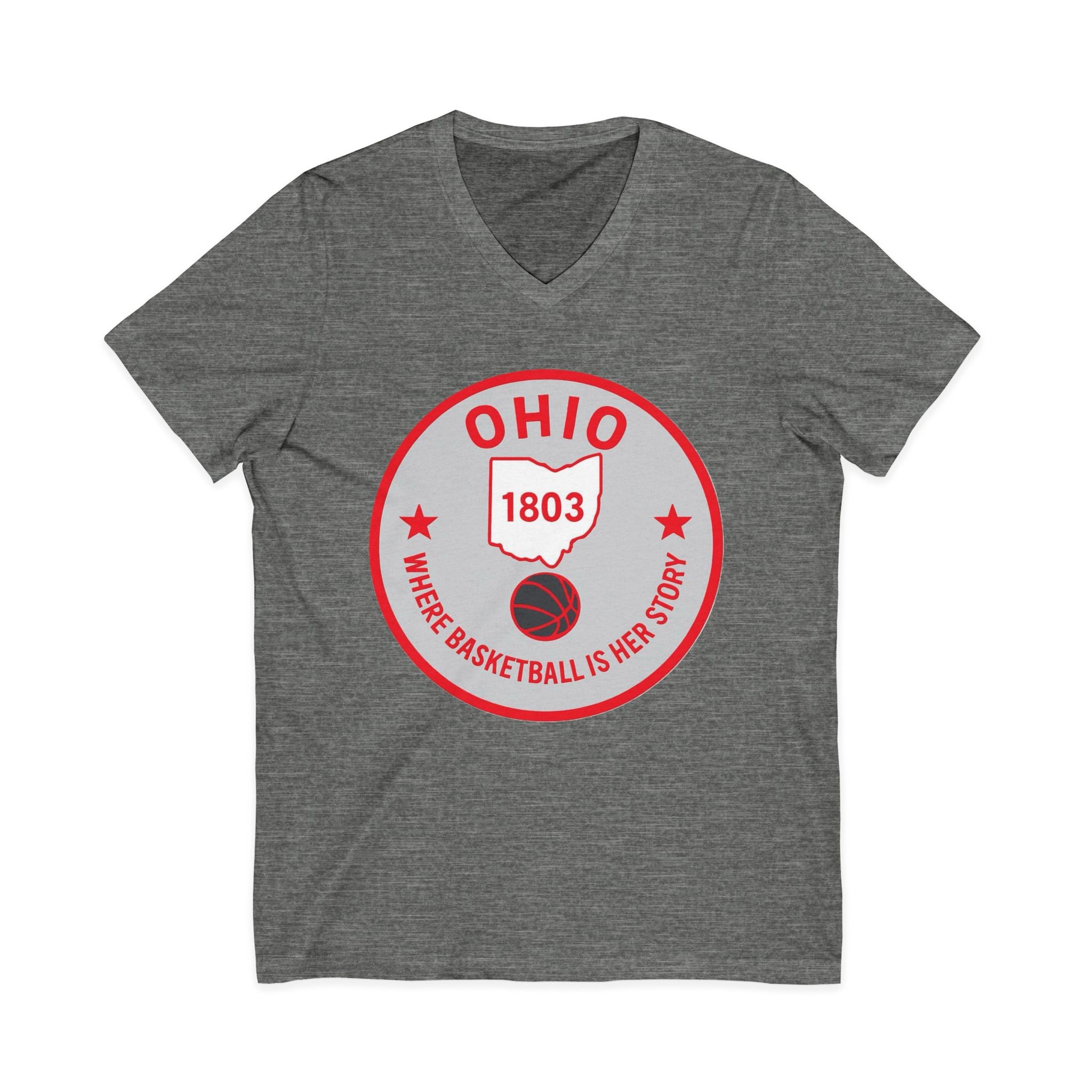 Ohio Basketball State Tee — "Where Basketball Is Her Story" V‑Neck