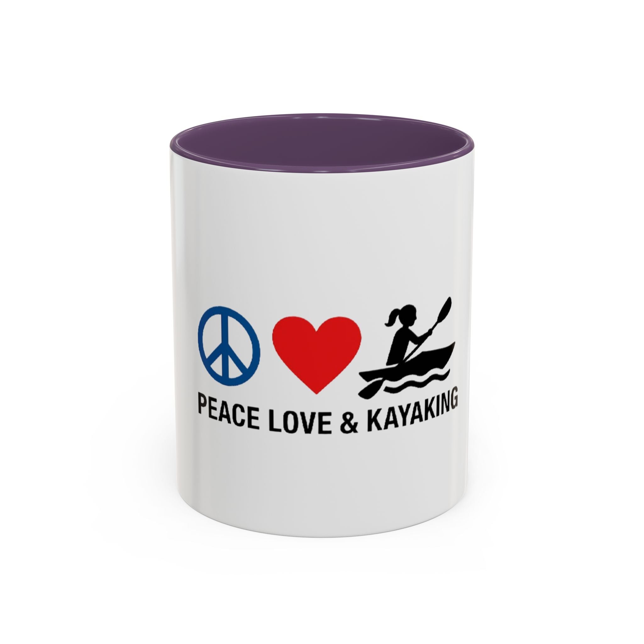 Peace Love & Kayaking Accent Coffee Mug — Kayaker Gift, 11/15oz