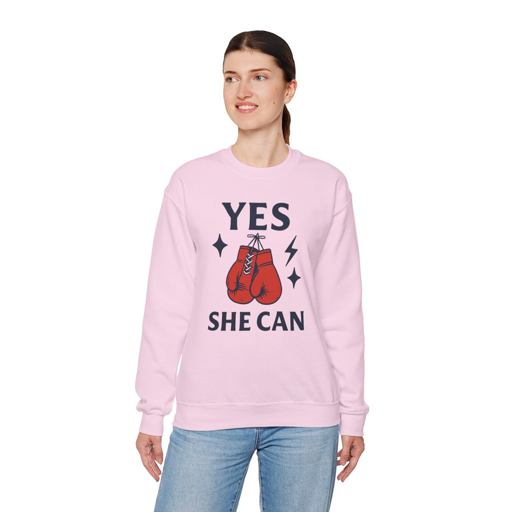 Yes, She Can Boxing Sweatshirt, Unisex Crewneck