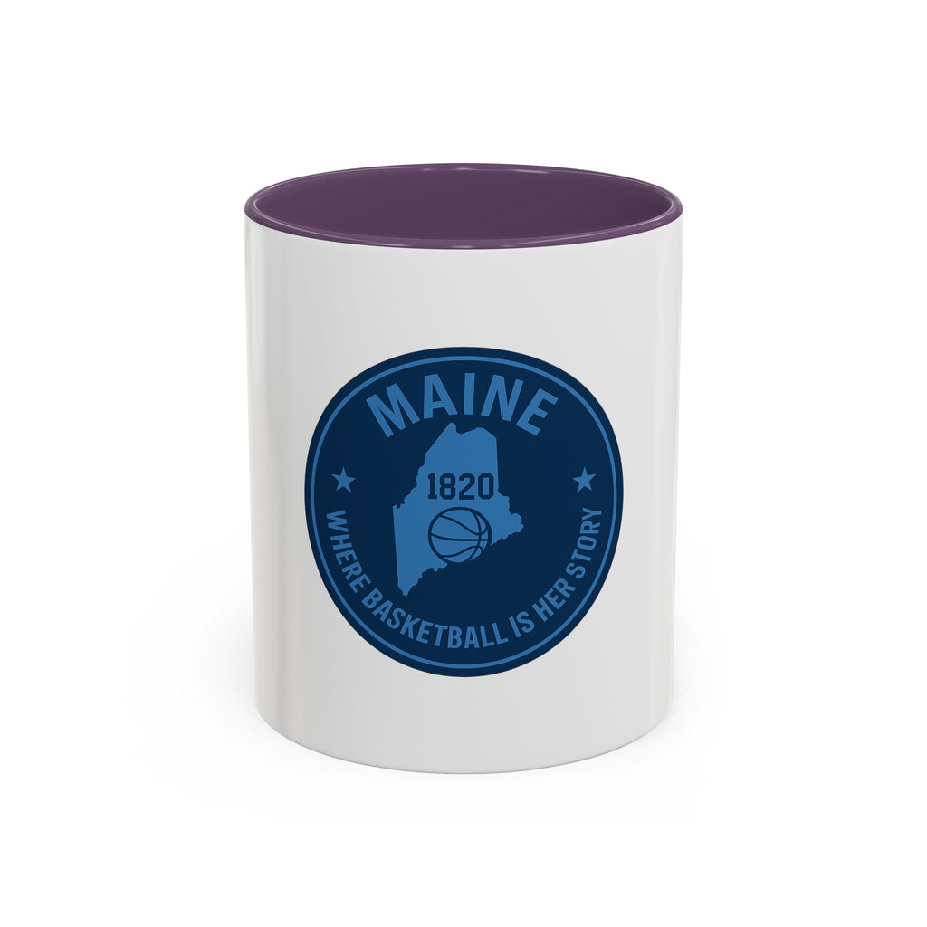 Maine Basketball Mug – 'Where Basketball Is Her Story' Accent Coffee Cup (11/15oz)