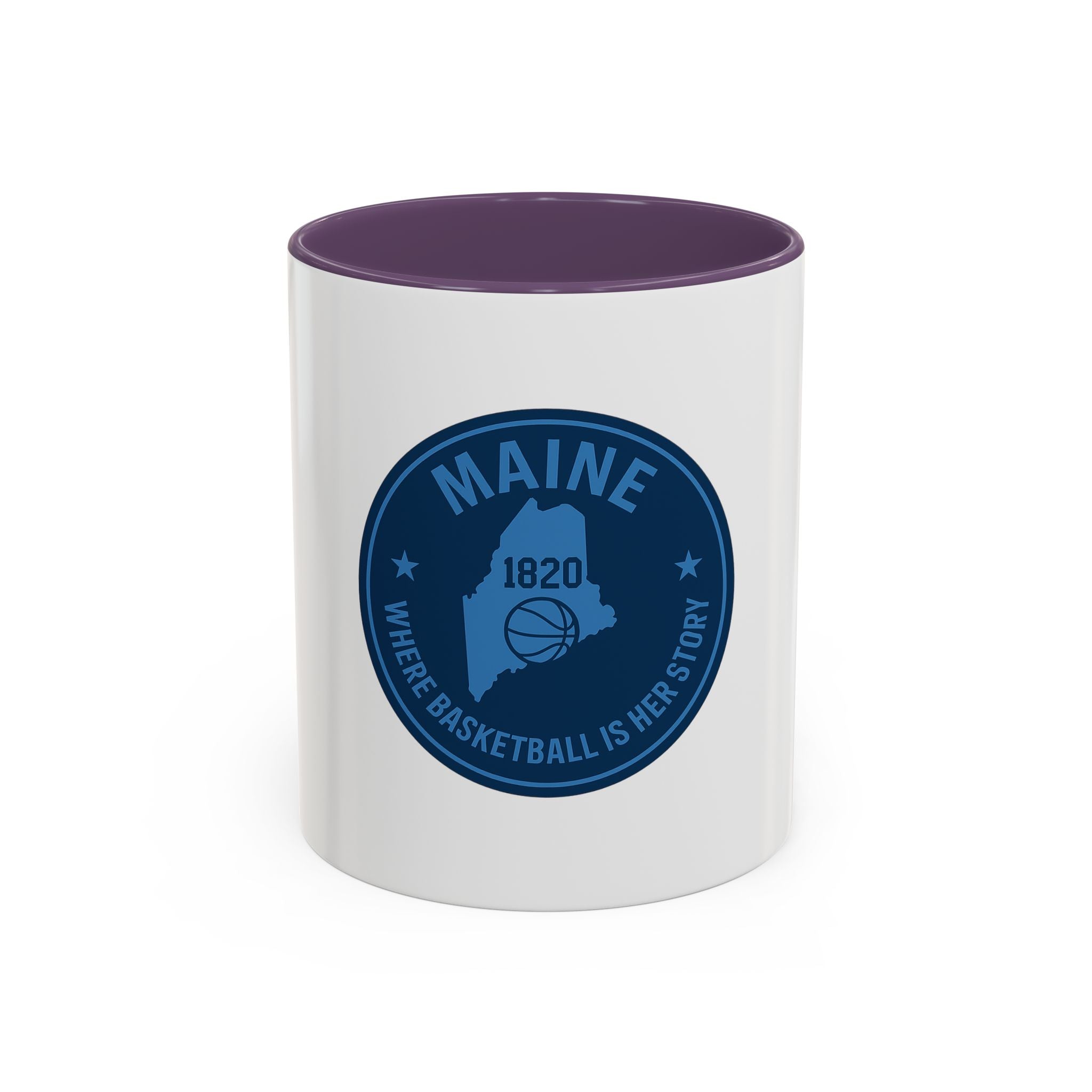 Maine Basketball Mug – 'Where Basketball Is Her Story' Accent Coffee Cup (11/15oz)