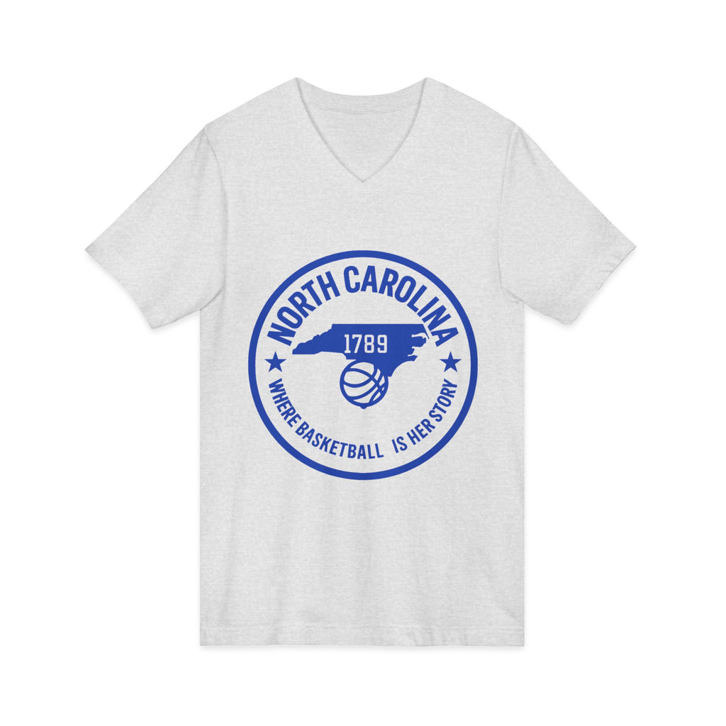 North Carolina Basketball V-Neck Tee — "Where Basketball Is Her Story"