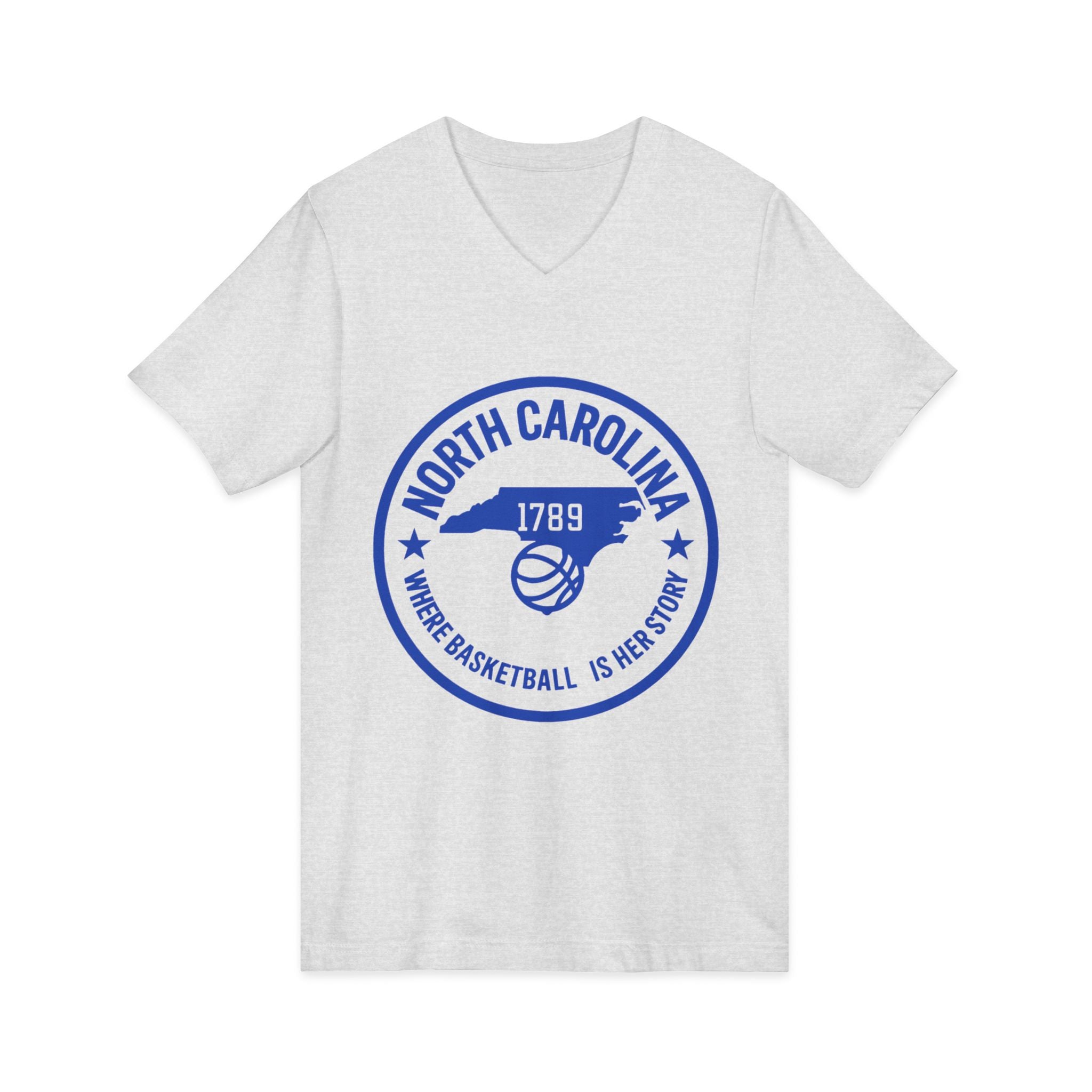 North Carolina Basketball V-Neck Tee — "Where Basketball Is Her Story"