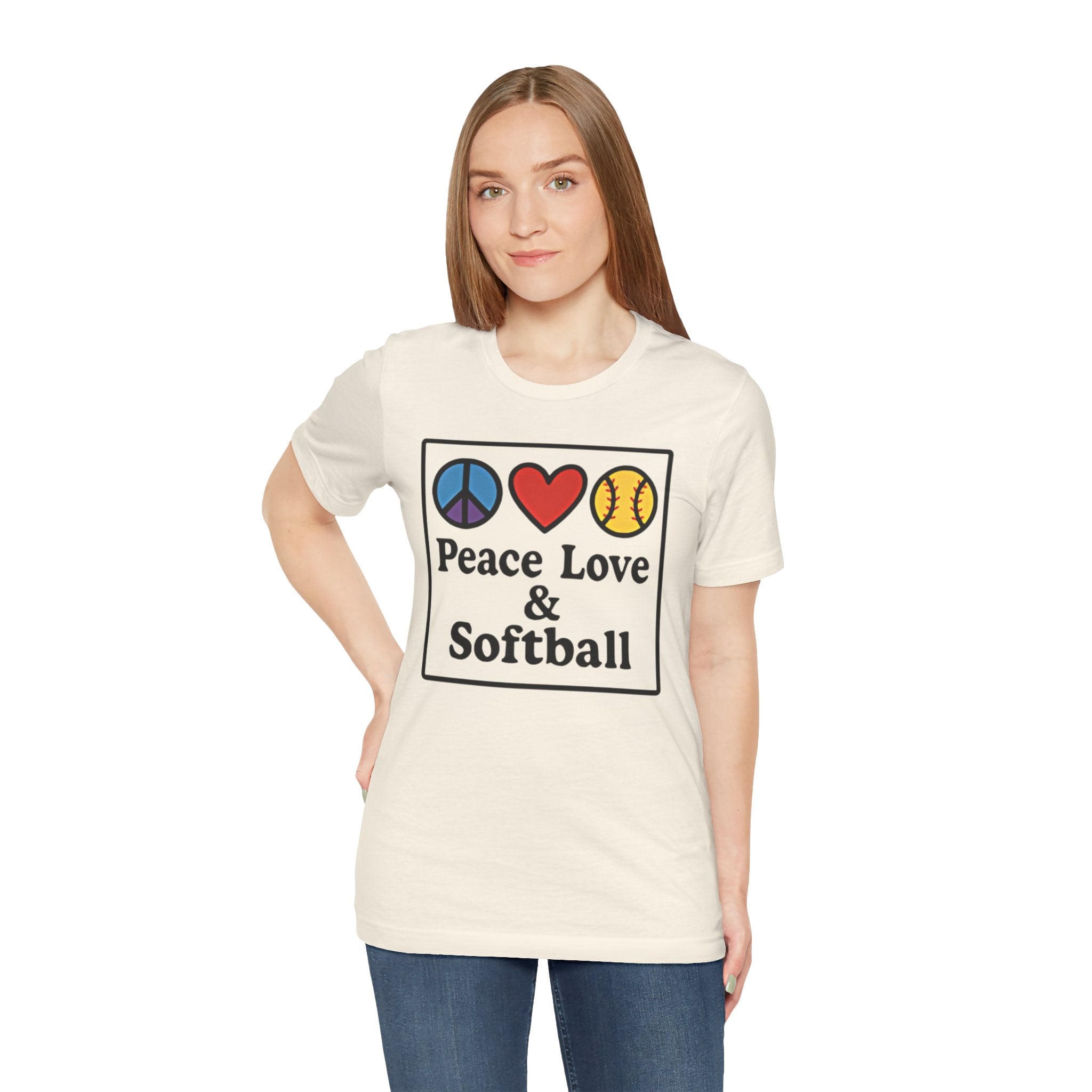 Peace Love & Softball Tee - Unisex Jersey Short Sleeve Shirt