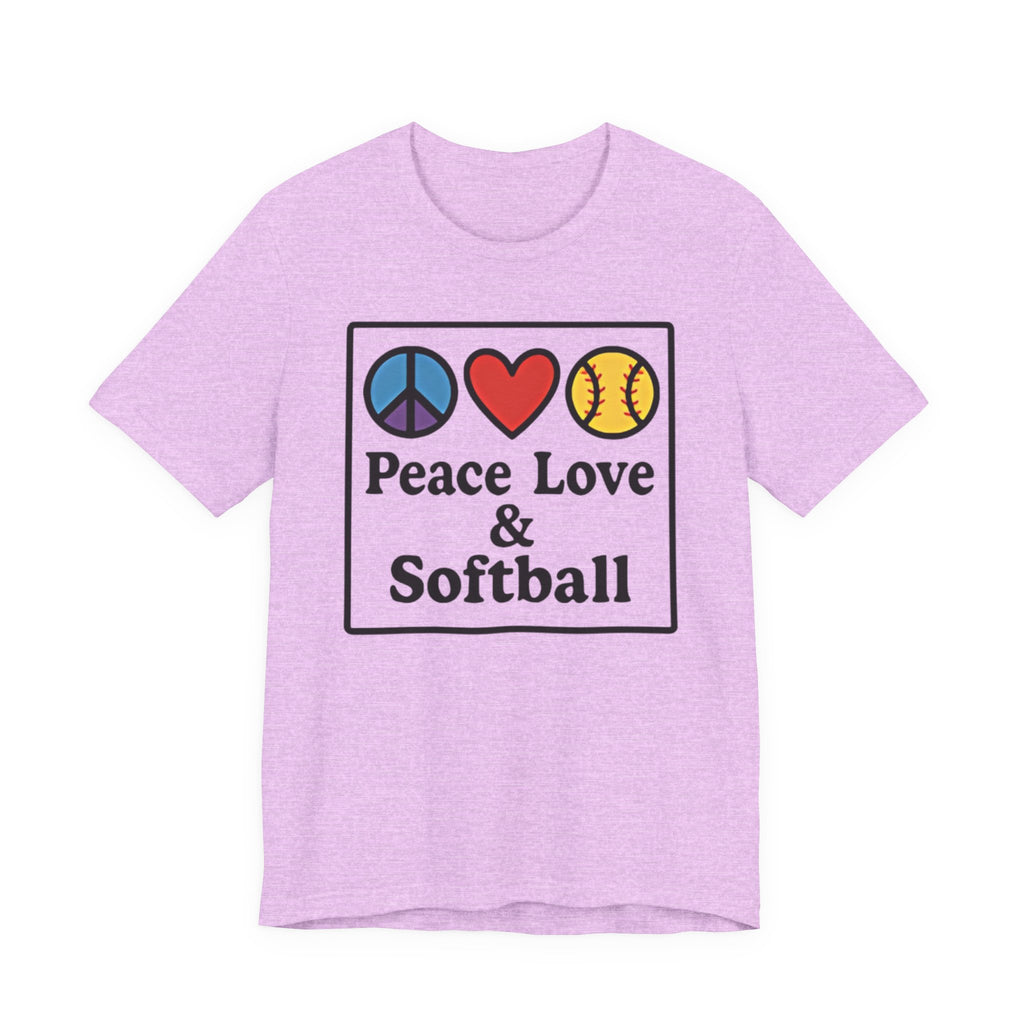 Peace Love & Softball Tee - Unisex Jersey Short Sleeve Shirt