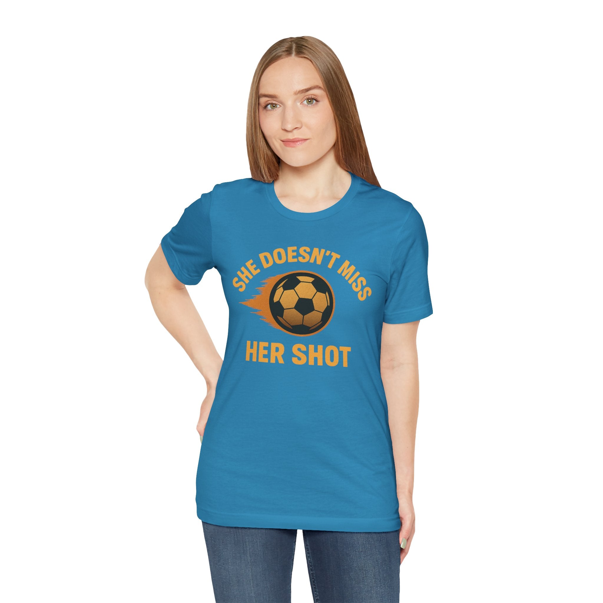 Soccer Motivational Tee - She Doesn't Miss Her Shot
