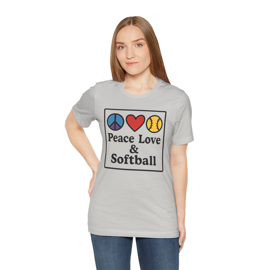 Peace Love & Softball Tee - Unisex Jersey Short Sleeve Shirt