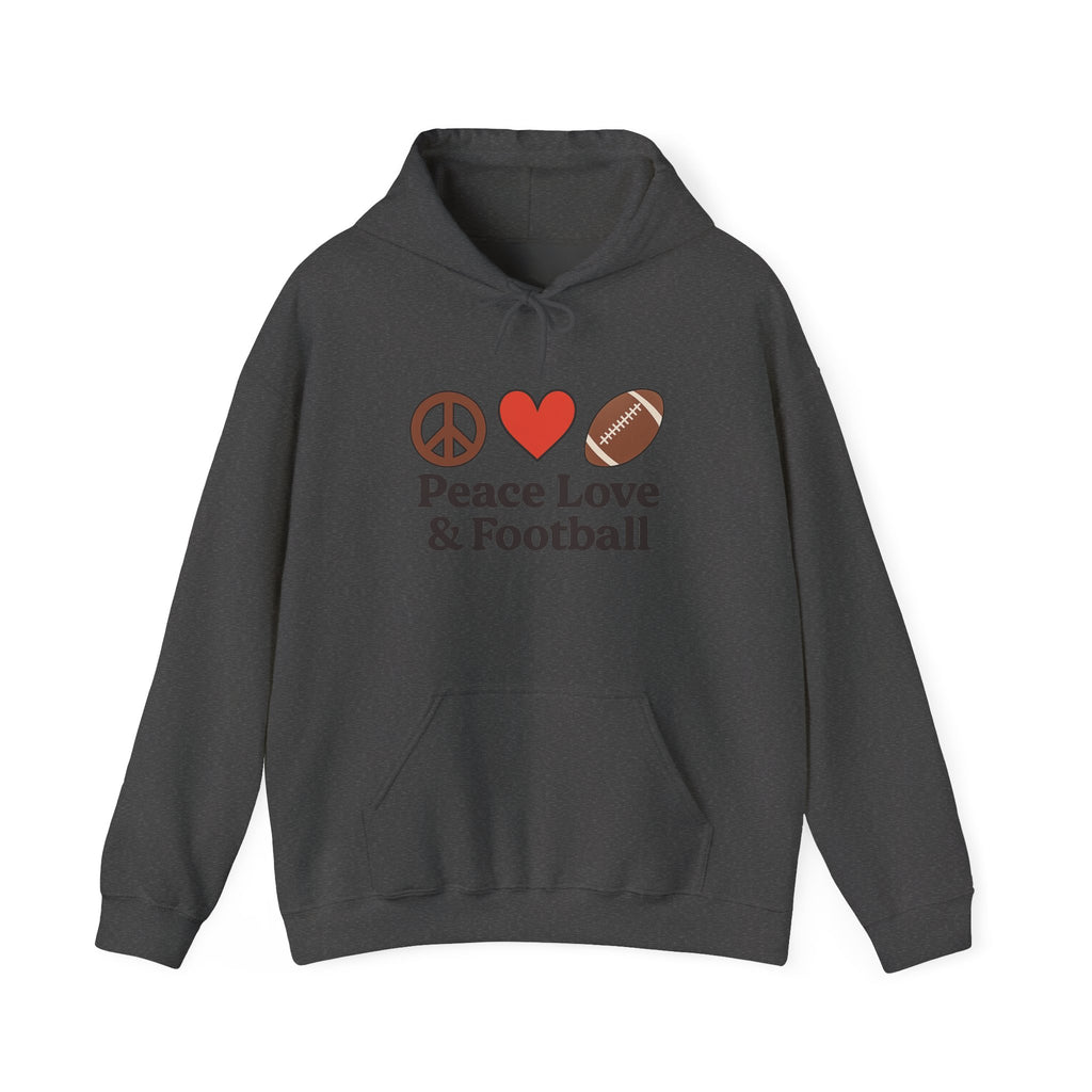 Peace Love & Football Hoodie — Football Fan Graphic Hooded Sweatshirt