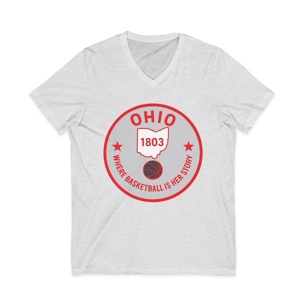 Ohio Basketball State Tee — "Where Basketball Is Her Story" V‑Neck