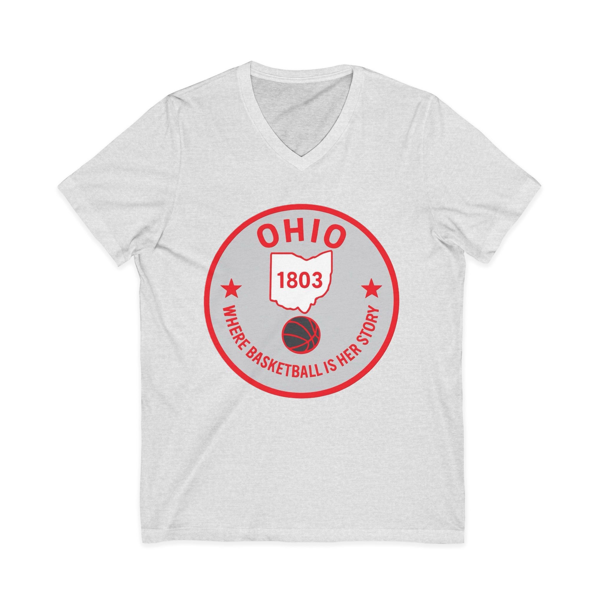 Ohio Basketball State Tee — "Where Basketball Is Her Story" V‑Neck