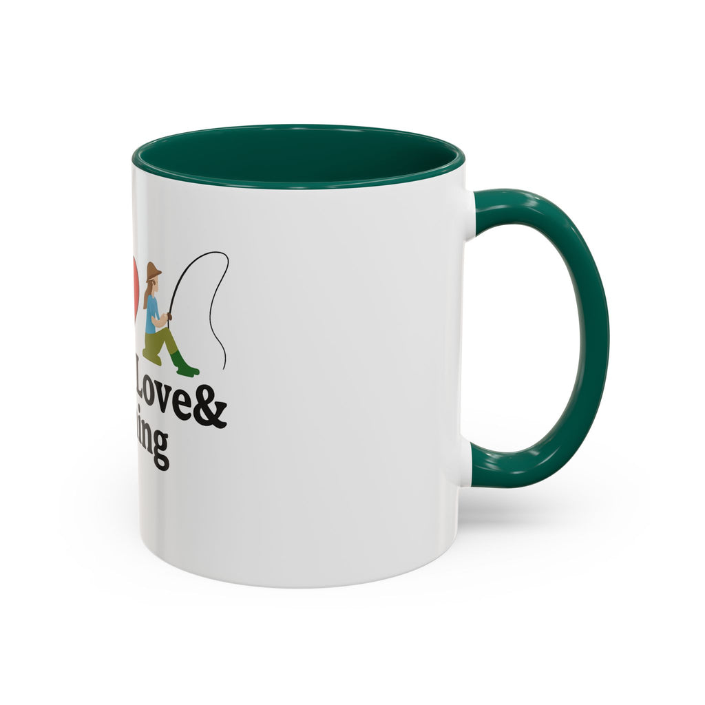 Peace, Love & Fishing Mug - Colorful Ceramic Coffee Cup for Anglers