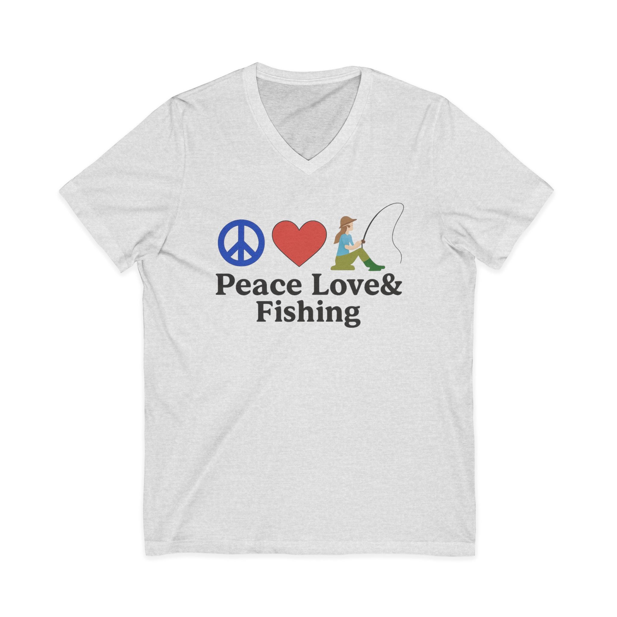 Peace, Love & Fishing V-Neck Tee
