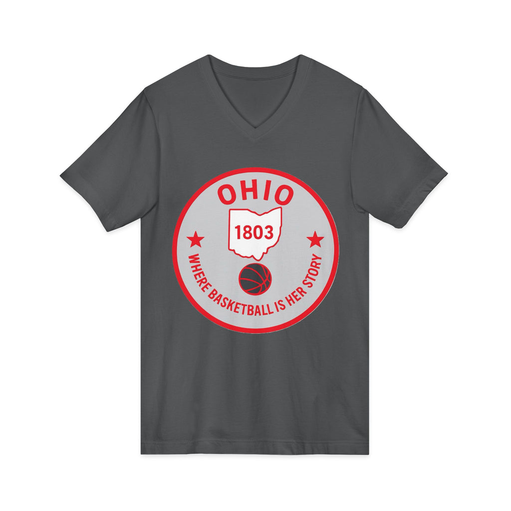 Ohio Basketball State Tee — "Where Basketball Is Her Story" V‑Neck