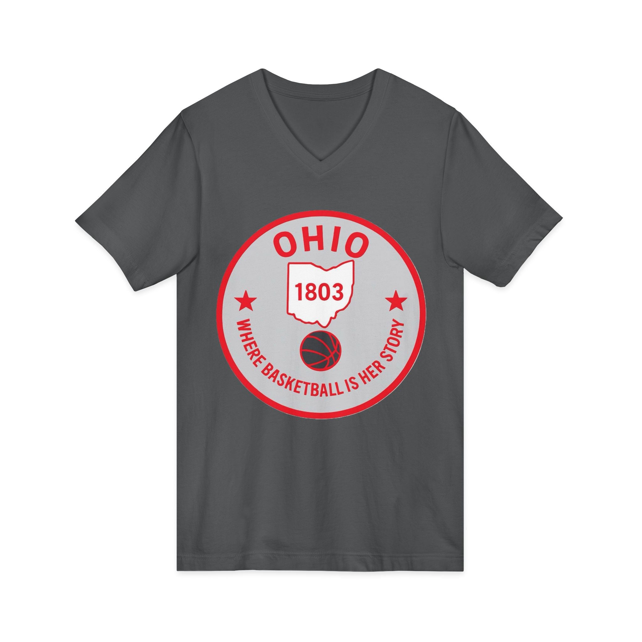 Ohio Basketball State Tee — "Where Basketball Is Her Story" V‑Neck