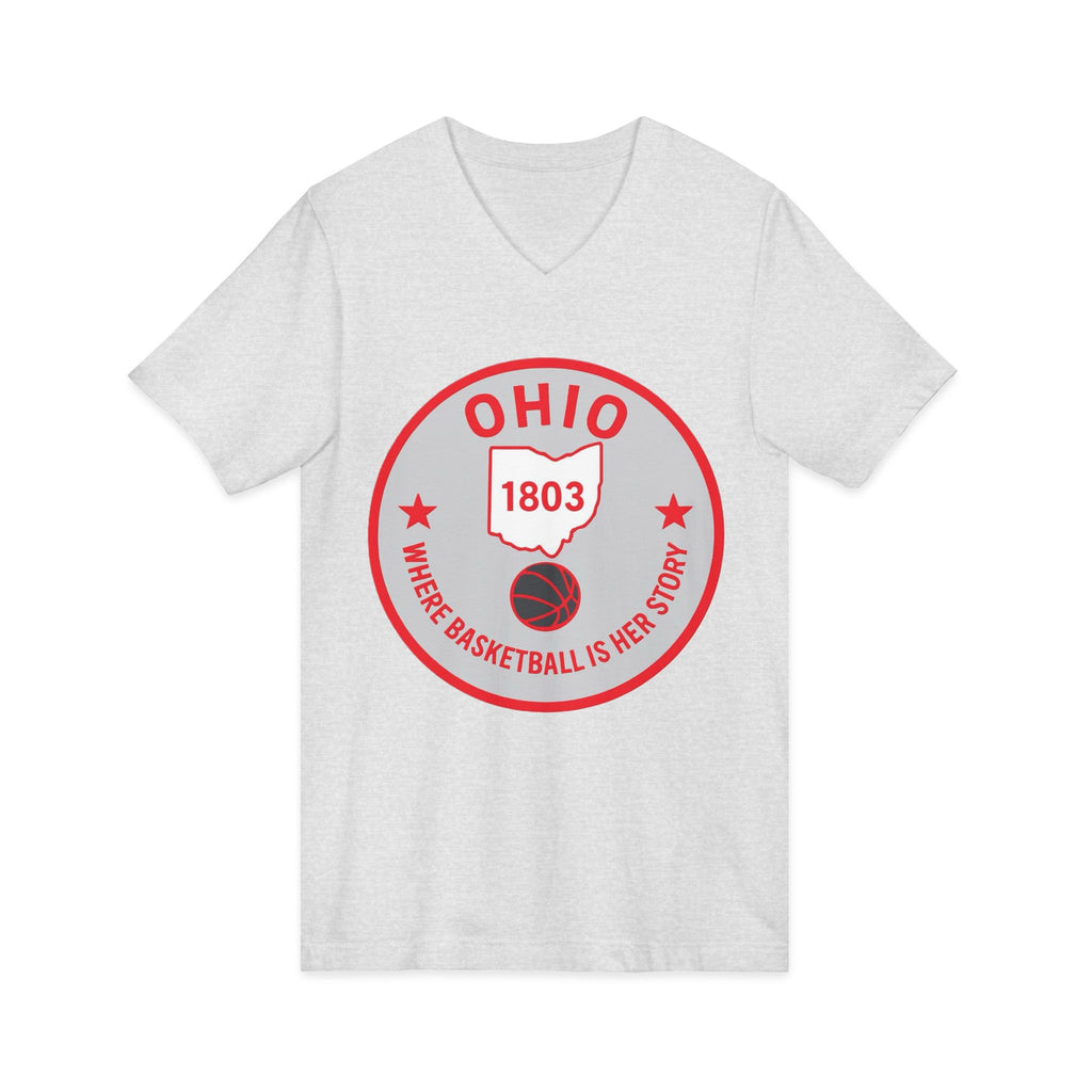 Ohio Basketball State Tee — "Where Basketball Is Her Story" V‑Neck