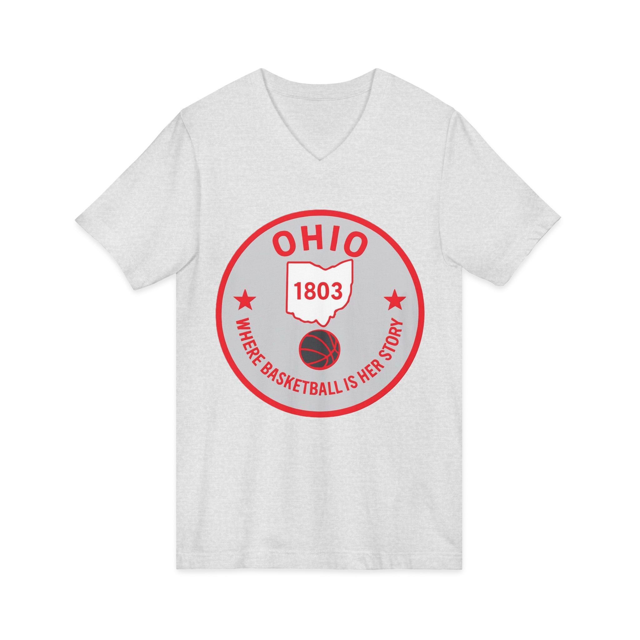 Ohio Basketball State Tee — "Where Basketball Is Her Story" V‑Neck