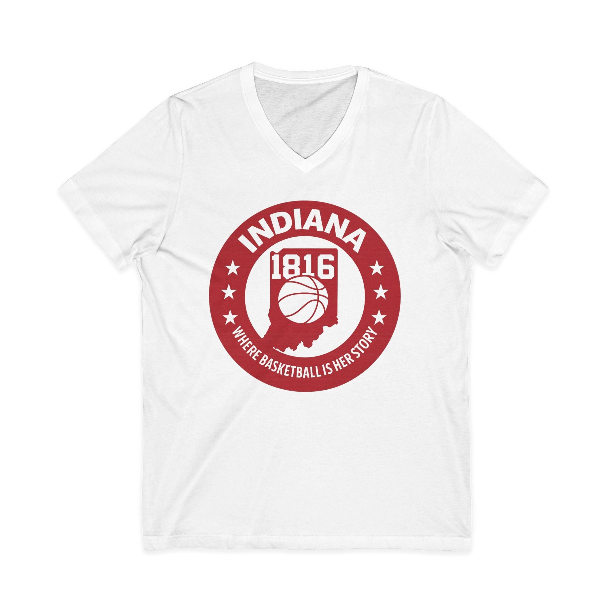 Indiana 1816 Basketball State Tee — Where Basketball Is Her Story V-Neck
