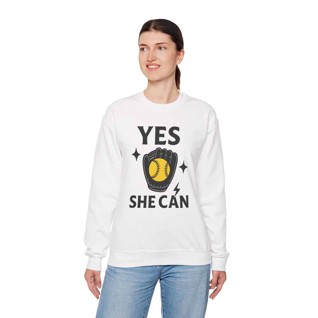 Yes, She Can Softball Sweatshirt, Unisex Crewneck