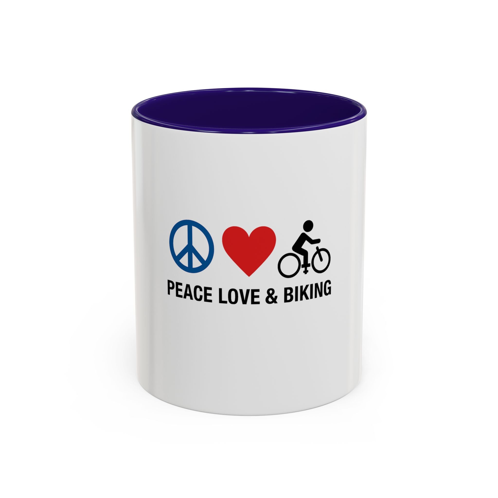 Peace Love Biking Mug - Colorful 11oz & 15oz Coffee Cup