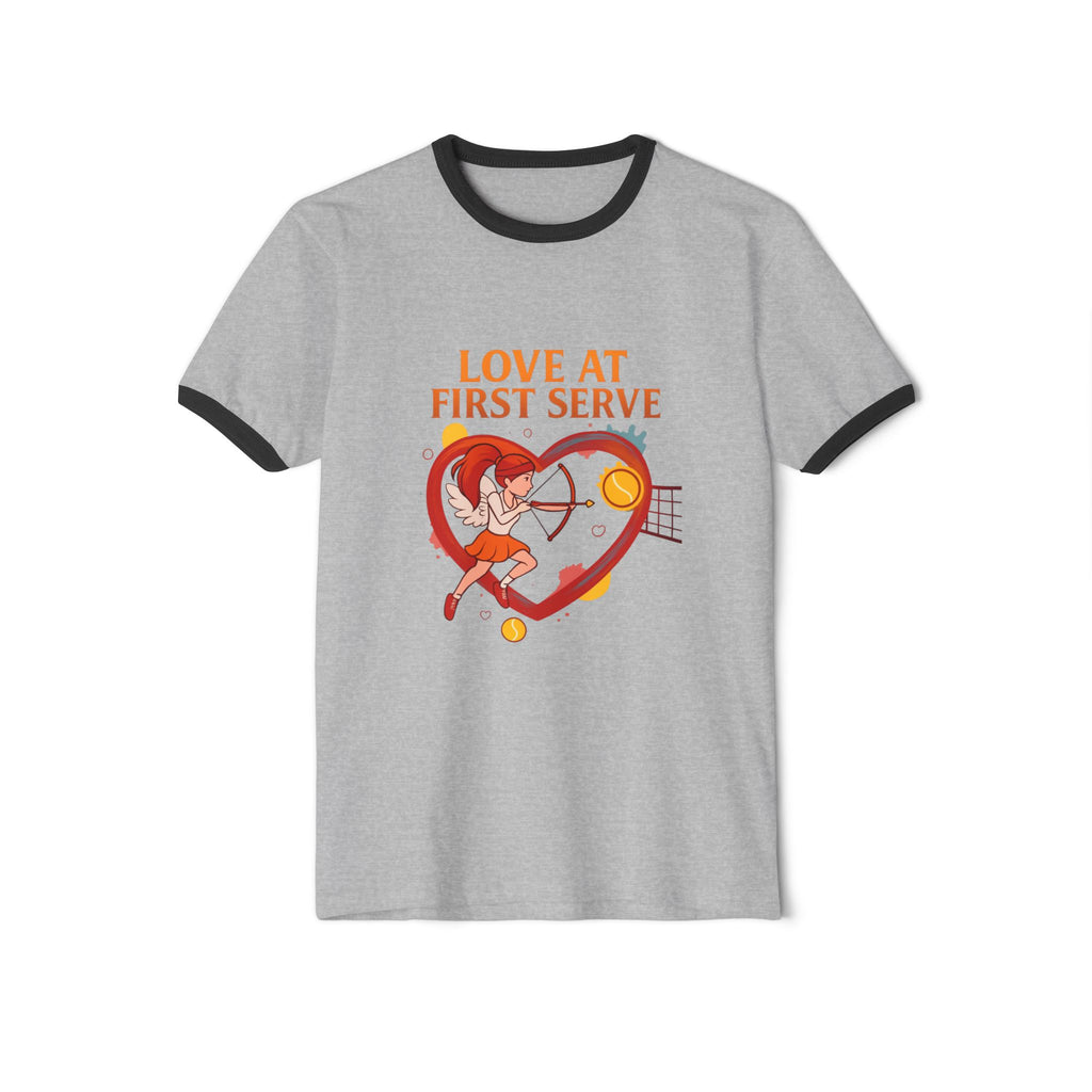 T-Shirt – "Love at First Serve" Tennis Heart Ringer Tee