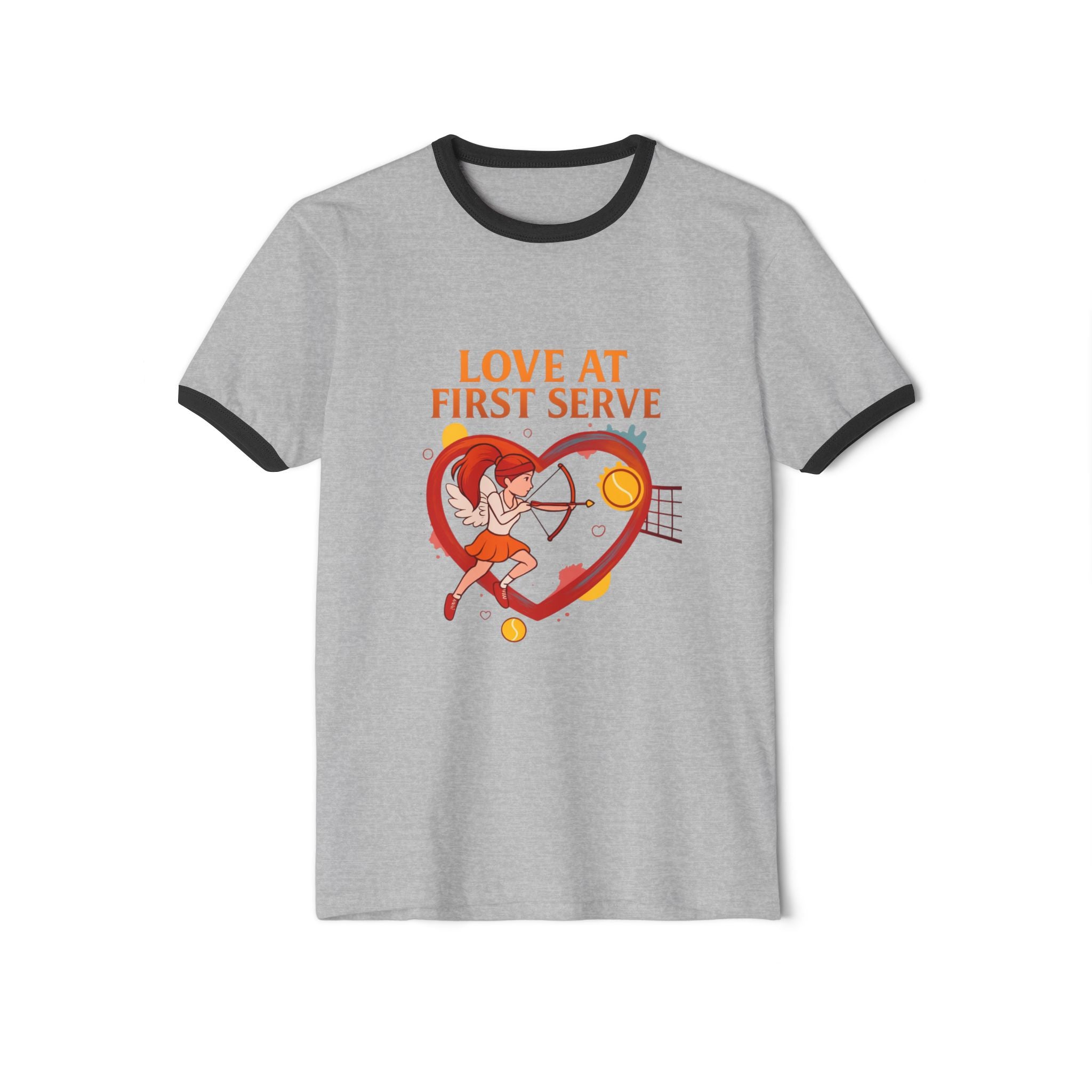 T-Shirt – "Love at First Serve" Tennis Heart Ringer Tee