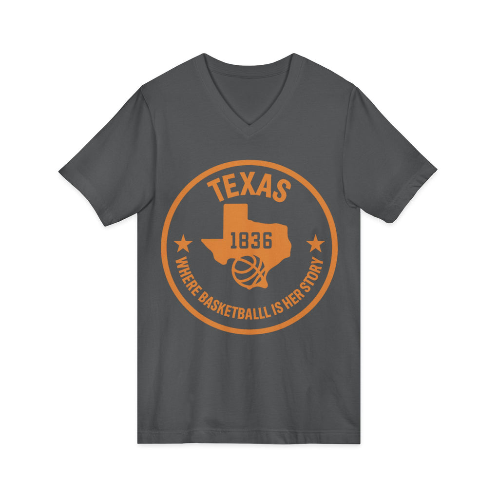 Texas 1836 Basketball V-Neck Tee — Where Basketball Is Her Story