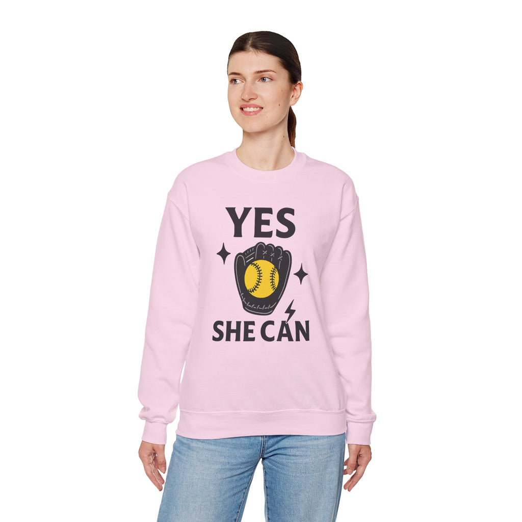 Yes, She Can Softball Sweatshirt, Unisex Crewneck