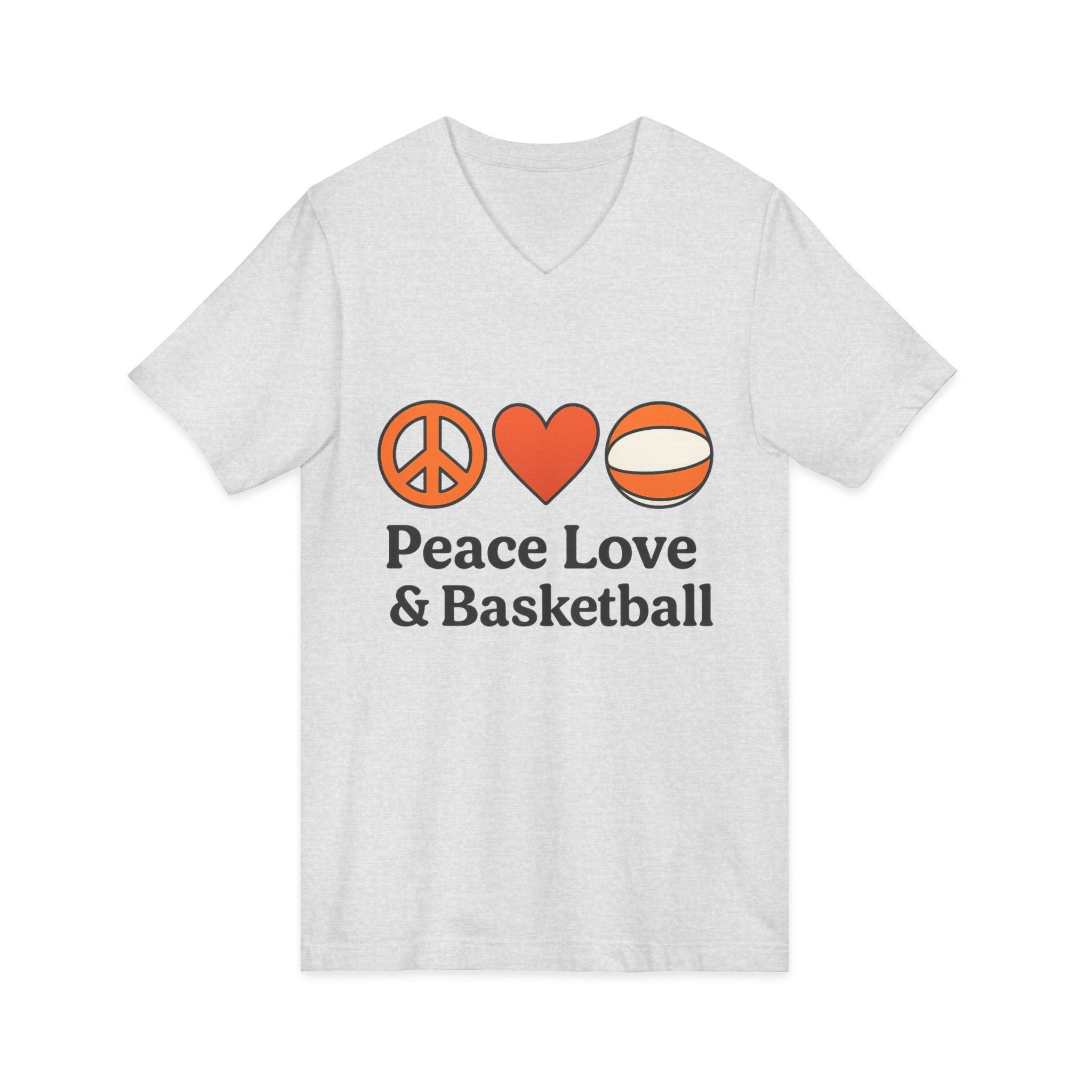 Peace Love & Basketball V-Neck Tee — Basketball Fan Graphic Shirt