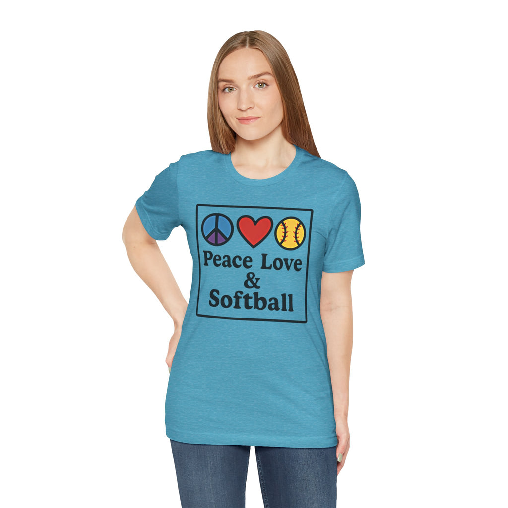 Peace Love & Softball Tee - Unisex Jersey Short Sleeve Shirt