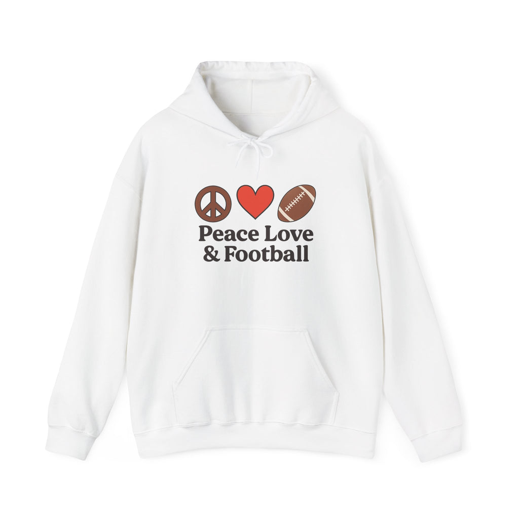 Peace Love & Football Hoodie — Football Fan Graphic Hooded Sweatshirt