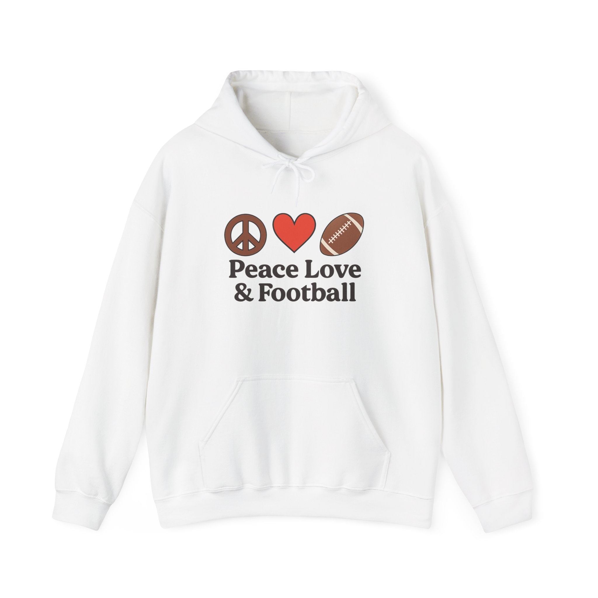 Peace Love & Football Hoodie — Football Fan Graphic Hooded Sweatshirt