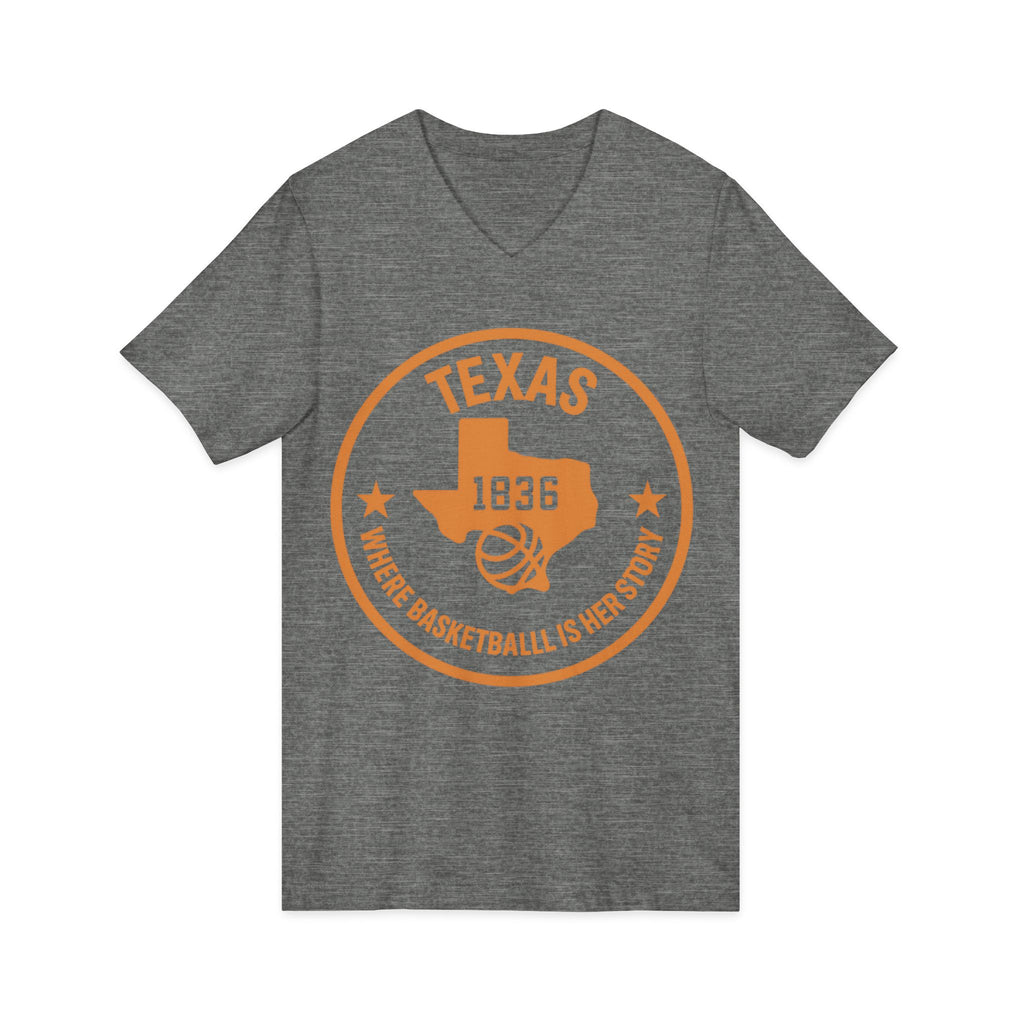 Texas 1836 Basketball V-Neck Tee — Where Basketball Is Her Story