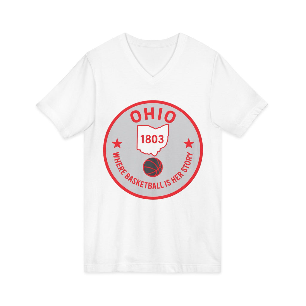 Ohio Basketball State Tee — "Where Basketball Is Her Story" V‑Neck
