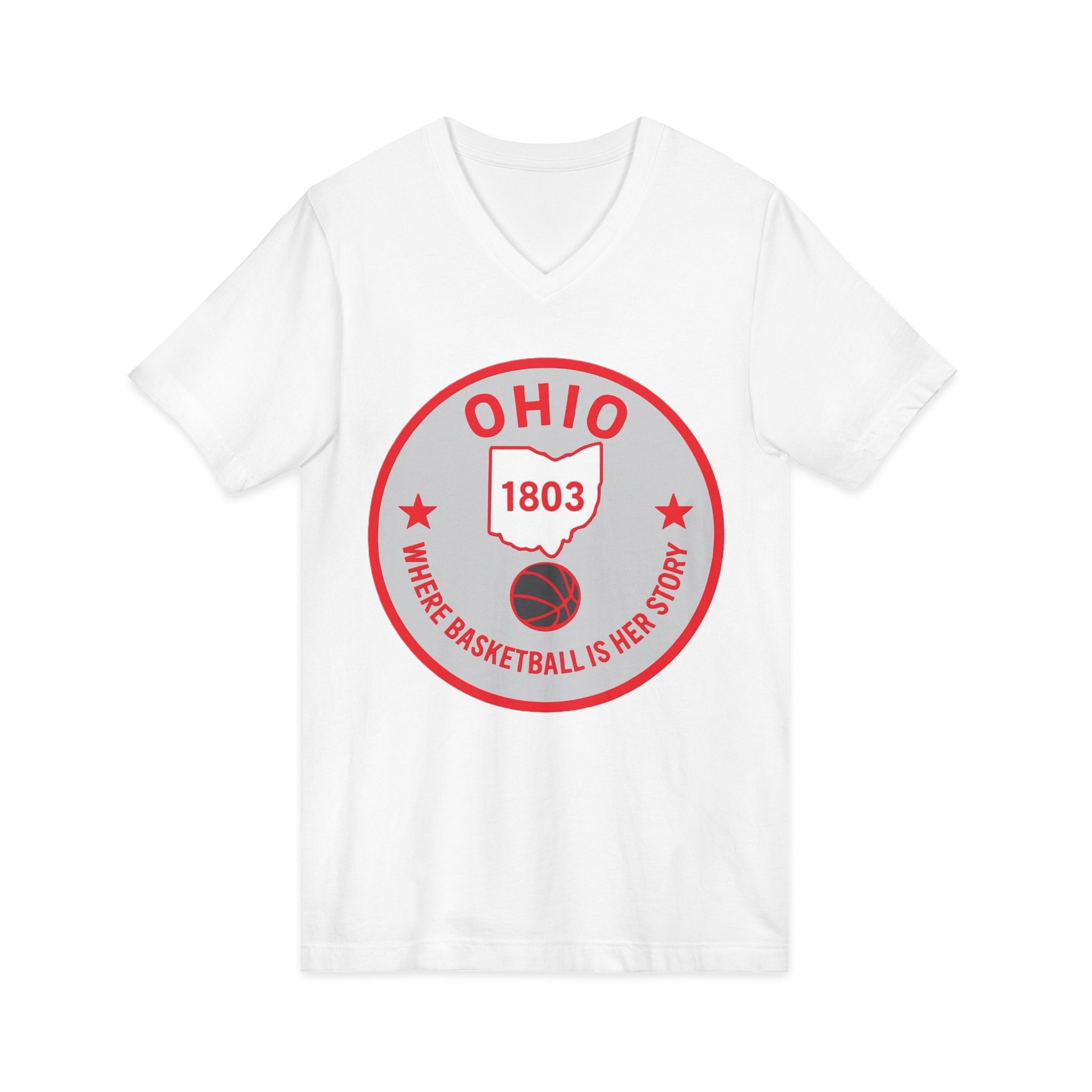 Ohio Basketball State Tee — "Where Basketball Is Her Story" V‑Neck