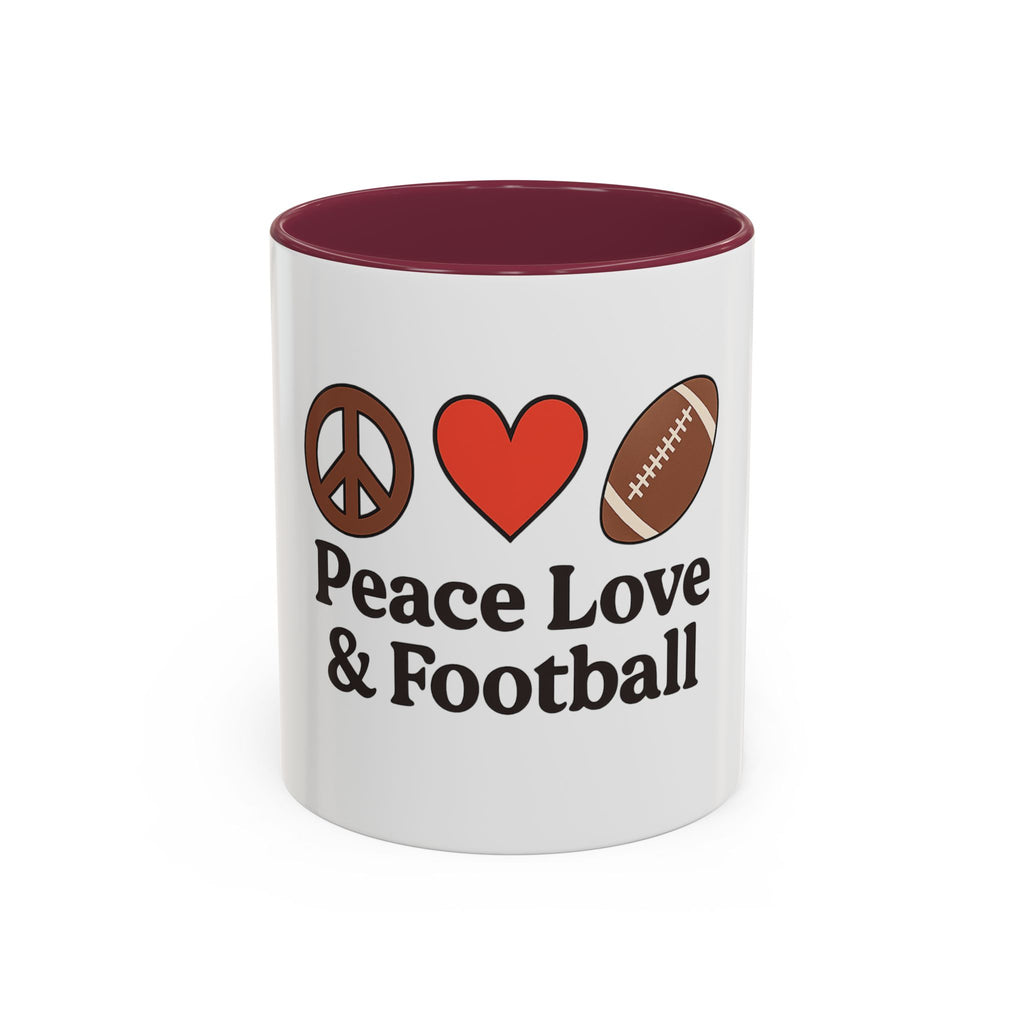 Peace, Love & Football Mug - Colorful Ceramic Drinkware for Sports Lovers