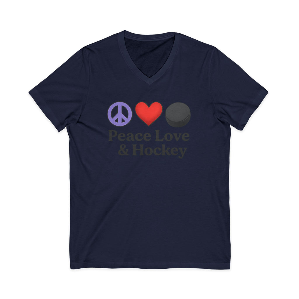Peace Love & Hockey V-Neck Tee
