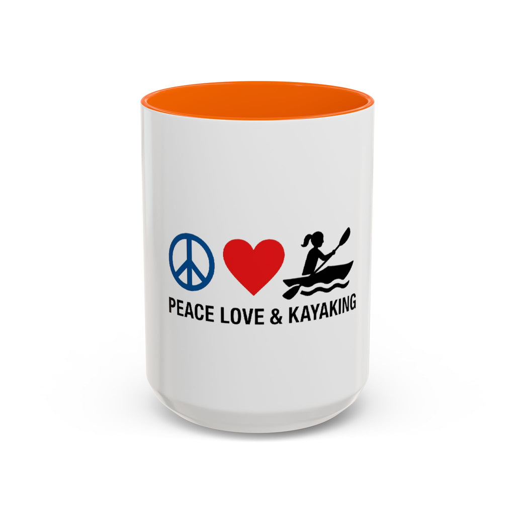Peace Love & Kayaking Accent Coffee Mug — Kayaker Gift, 11/15oz
