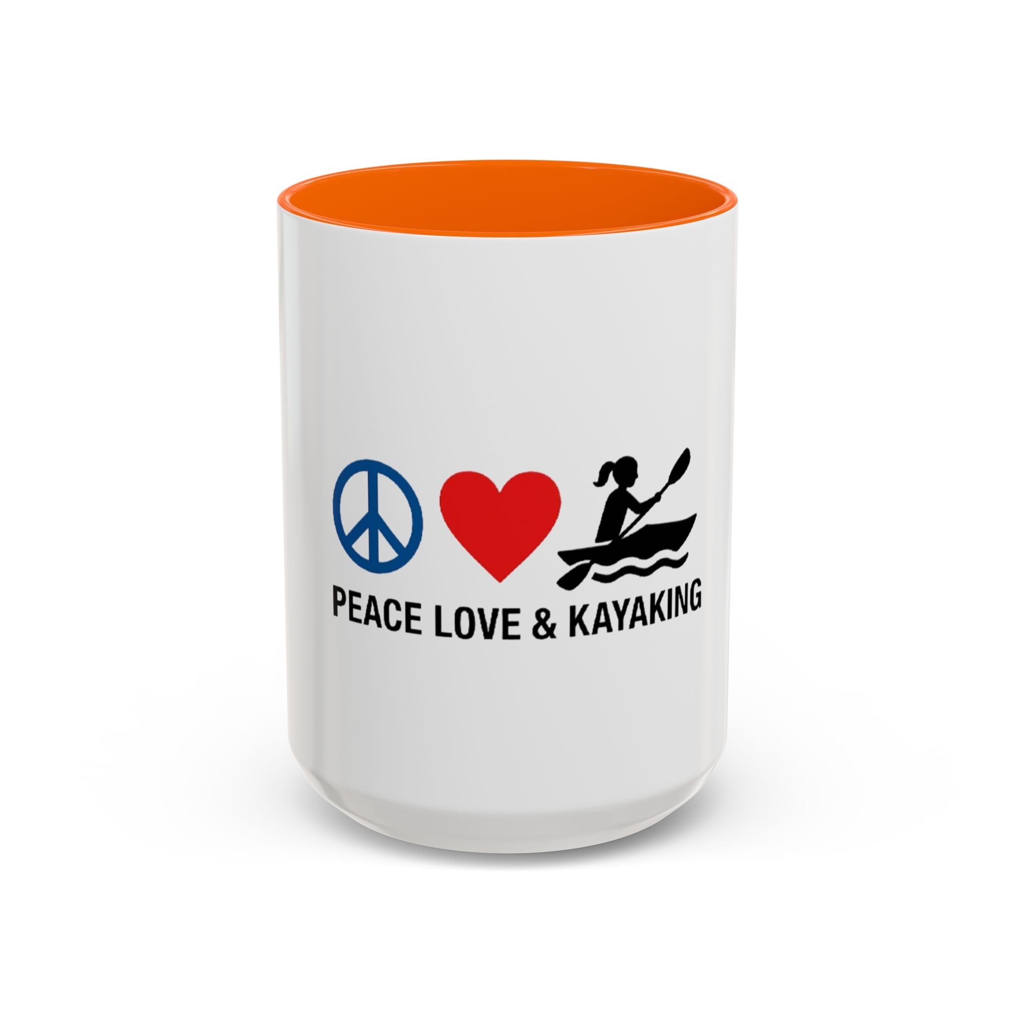 Peace Love & Kayaking Accent Coffee Mug — Kayaker Gift, 11/15oz