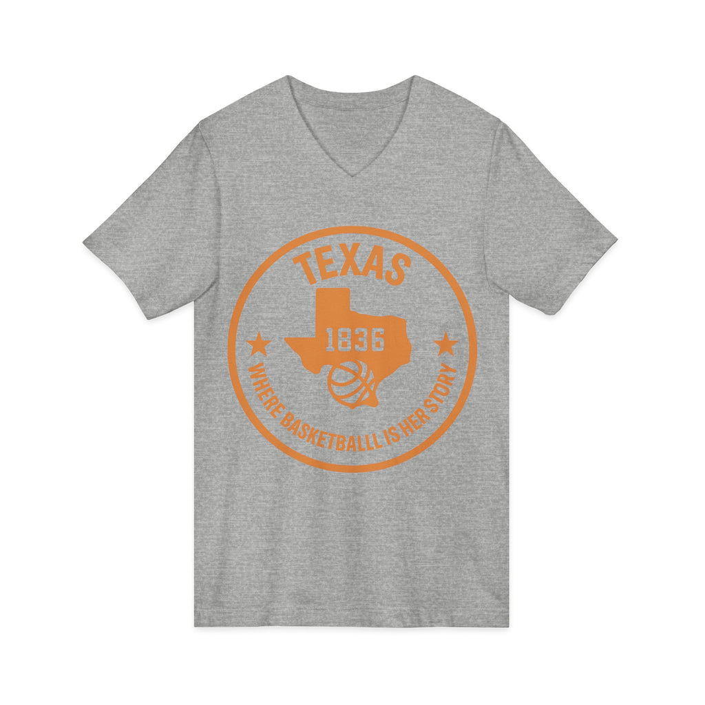 Texas 1836 Basketball V-Neck Tee — Where Basketball Is Her Story