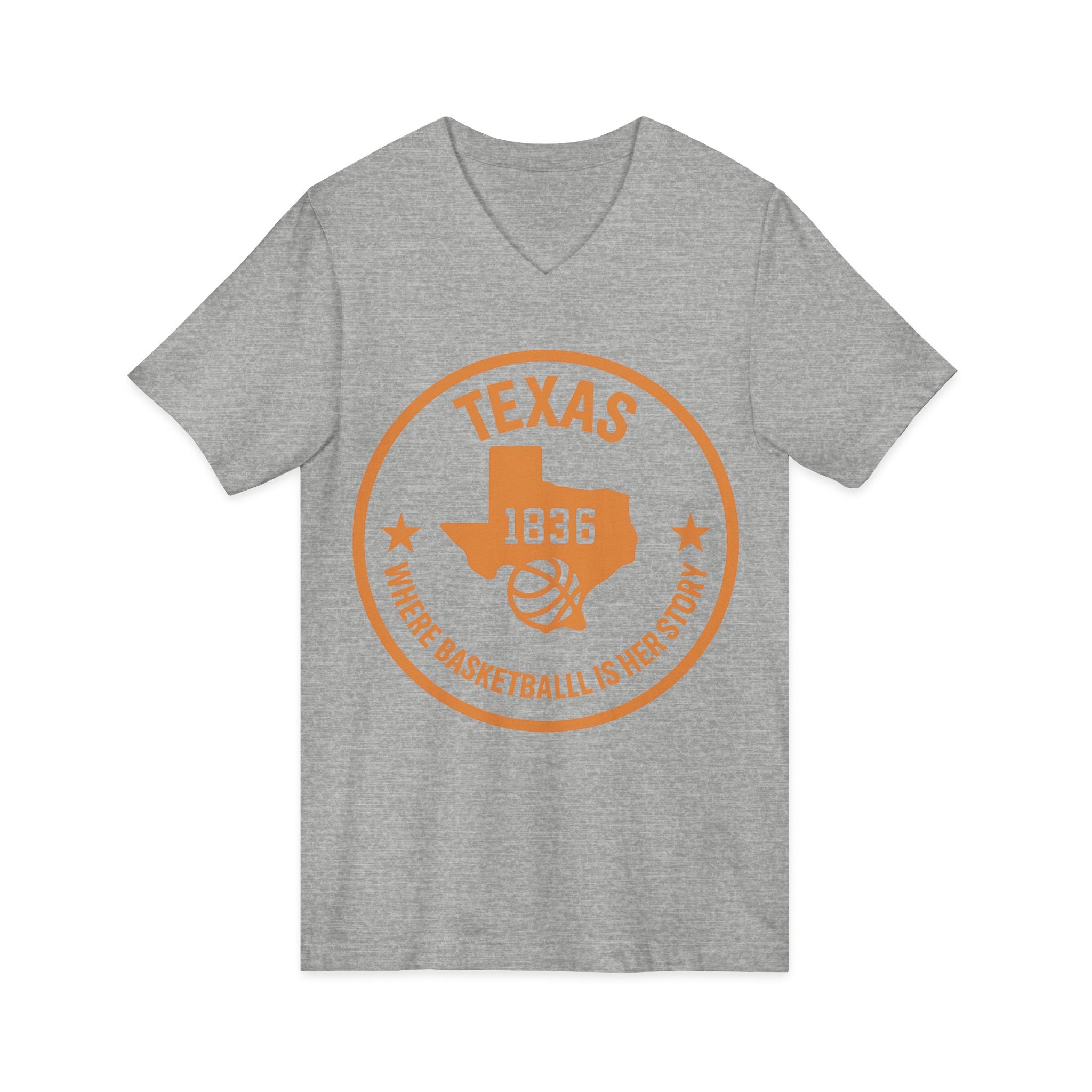 Texas 1836 Basketball V-Neck Tee — Where Basketball Is Her Story