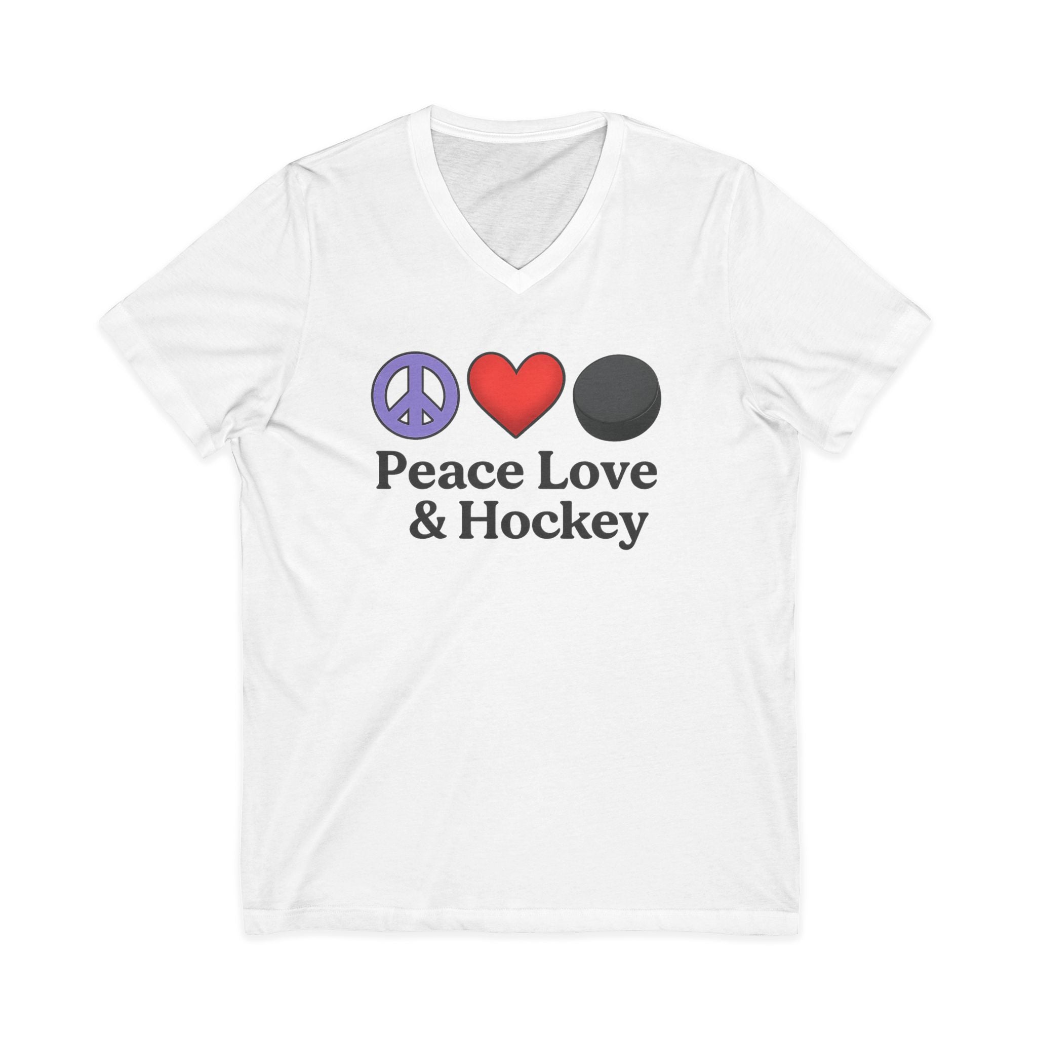 Peace Love & Hockey V-Neck Tee