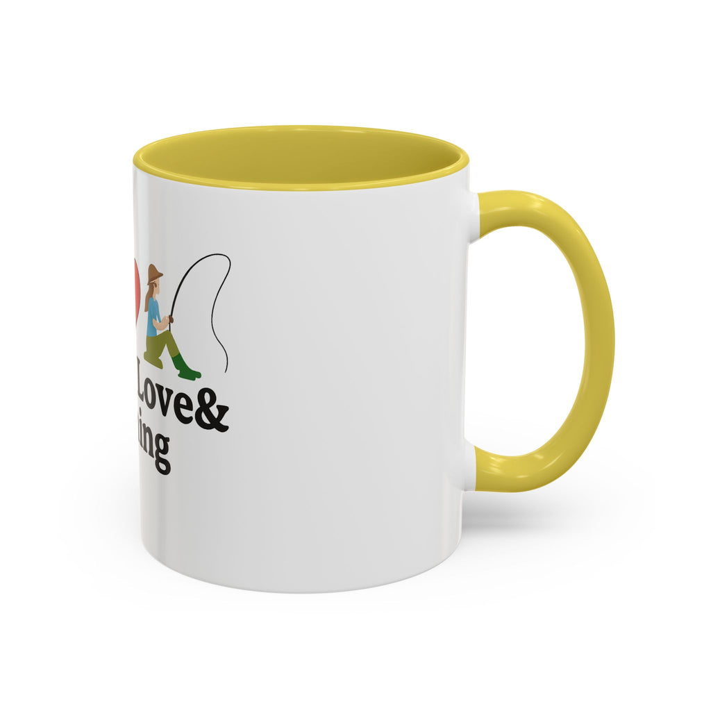 Peace, Love & Fishing Mug - Colorful Ceramic Coffee Cup for Anglers